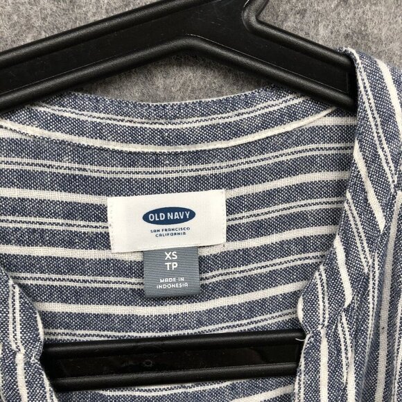 Old Navy Linen Blend Romper Womens XS Short Sleeve Blue White Striped Drawstring - Picture 5 of 9